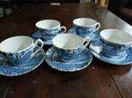 Vintage blauw theekopjes met schotels, 5stuks, Ophalen of Verzenden