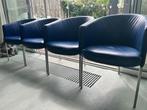 4 lederen eettafel stoelen Artifort Megan kobaltblauw, Ophalen, Gebruikt, Blauw, Metaal