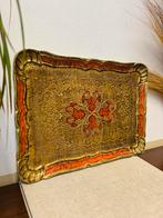 Mooi Vintage Florentijns Dienblad Italiaans Goud & Oranje, Ophalen of Verzenden, Rechthoekig, Hout