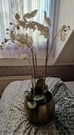Mooie 4 taks kunst orchidee met goudkleurige pot., Zo goed als nieuw, Ophalen
