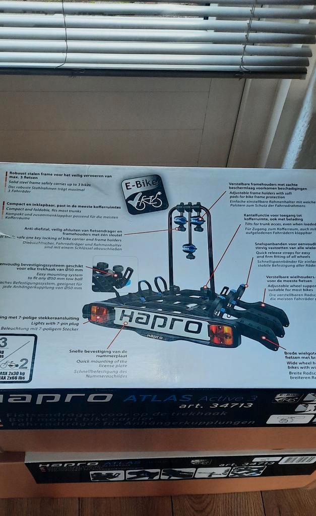 Nieuwe Hapro Atlas Active 3 fietsdrager, Auto diversen, Fietsendragers, Nieuw, Trekhaakdrager, Ophalen of Verzenden