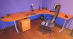 Bureau + bureaustoel + ladekast, Huis en Inrichting, Bureaus, Ophalen, In hoogte verstelbaar, Gebruikt, Bureau