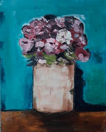 Ooude pot met bloemen 50-40cm beschikbaar voor biedingen
