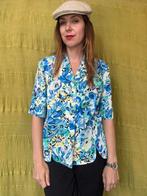 Vintage blouse, maat 42/XL - wit, blauw & groen bloemen 90's, Overige kleuren, Maat 42/44 (L), Ophalen of Verzenden, Gedragen