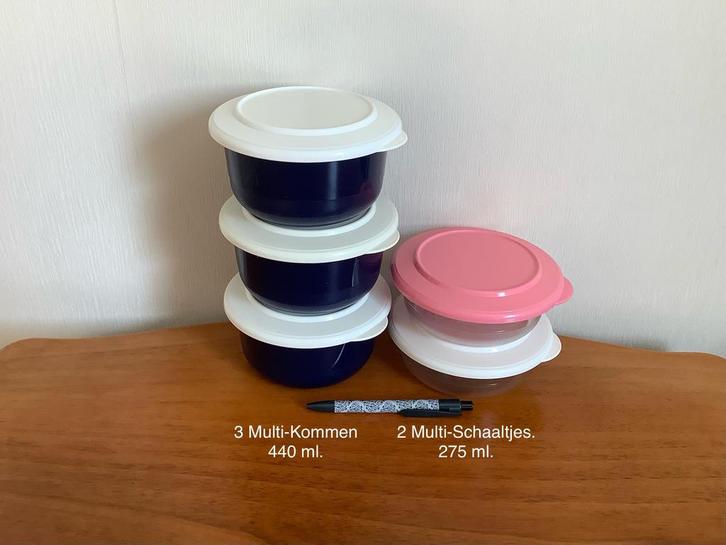 Tupperware 3 Multi- Kommen en 2 Multi-Schaaltjes 440/275 ml., Huis en Inrichting, Keuken | Tupperware, Zo goed als nieuw, Ophalen of Verzenden