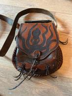 Vintage leren tas met oktopus afbeelding, Ophalen of Verzenden, Gebruikt, Bruin, Schoudertasje