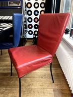 Eetkamerstoelen leer 3 stuks - rood, blauw, geel, Huis en Inrichting, Ophalen, Gebruikt, Overige kleuren, Drie