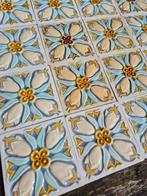 16 art nouveau wandtegels Gilliot Hemiksem turquoise geel, Ophalen