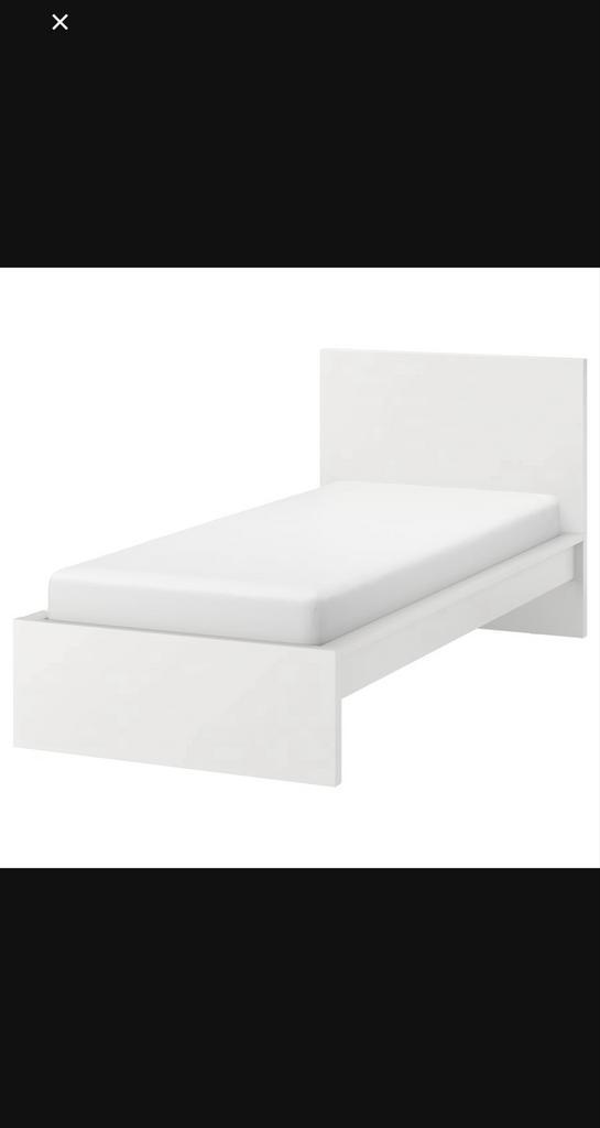 IKEA MALM eenpersoonsbed, Huis en Inrichting, Slaapkamer | Bedden, Gebruikt, Eenpersoons, 90 cm, 200 cm, Hout, Wit, Ophalen