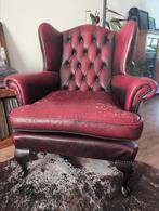 Rode leren Chesterfield stijl fauteuil, Huis en Inrichting, Ophalen, Gebruikt, Eenpersoons, Minder dan 150 cm