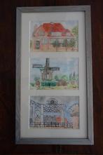 Schilderij 3 tekeningen Bovenkarspel, Minder dan 50 cm, Ophalen of Verzenden, Zo goed als nieuw, Schilderij