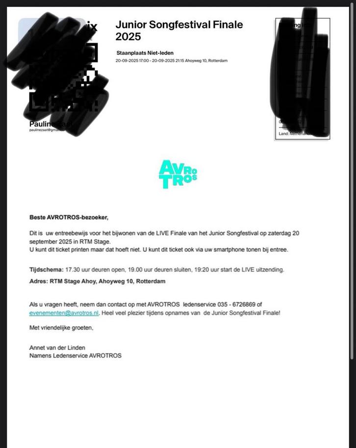 Twee kaartjes voor het junior songfestival in ahoy, Tickets en Kaartjes, Concerten | Overige, Twee personen