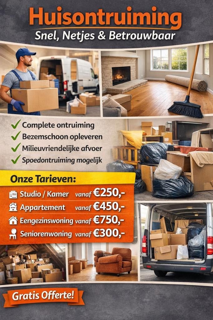 Huisontruiming. Snel, Netjes & Betrouwbaar, Ophalen of Verzenden