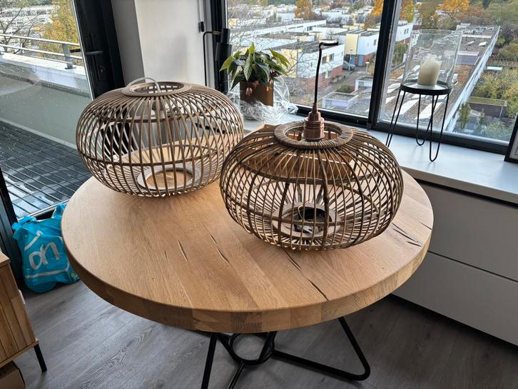 Gratis 2x houten lampenkappen, Huis en Inrichting, Lampen | Hanglampen, Minder dan 50 cm, Hout, Ophalen