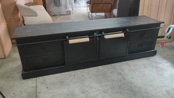 ⚠️LET OP⚠️Industriële TV Kast Lotte Mangohout/ Zwart 