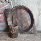 Landelijke houten schaal met 2 oortjes ø 33cm / 46cm *Etage3, Huis en Inrichting, Woonaccessoires | Overige, ., Ophalen of Verzenden