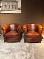 Set Schapenleren Clubfauteuils, Gebruikt, Leer, 75 tot 100 cm, Dng