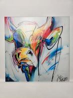 # Bonte koe op glas 48 x 49 cm. Model 2, Ophalen