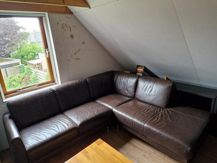 Mooie echt leren hoekbank (cognac, 5 zits, bruin, interieur), Huis en Inrichting, Banken | Complete zithoeken, Gebruikt, Ophalen