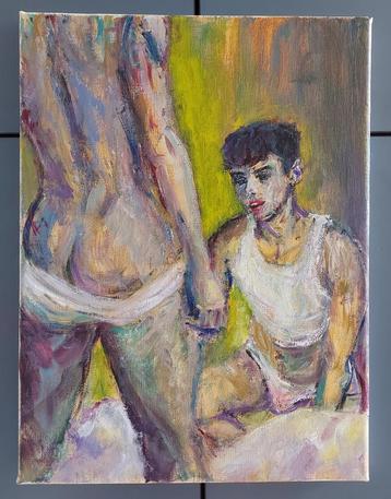 Mooi acryl schilderij op linnen - The Observer - Steven Dag beschikbaar voor biedingen