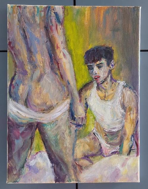 Mooi acryl schilderij op linnen - The Observer - Steven Dag, Antiek en Kunst, Kunst | Schilderijen | Modern, Ophalen of Verzenden