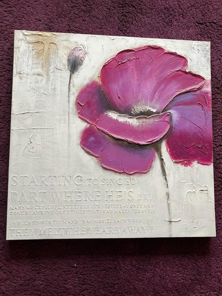 Schilderij bloemen op canvas met acrylverf, Antiek en Kunst, Kunst | Schilderijen | Klassiek, Ophalen