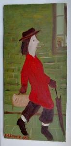 L.S.Lowry ''Walking Man '" olieverf op panel.10 x 24 cm, Verzenden