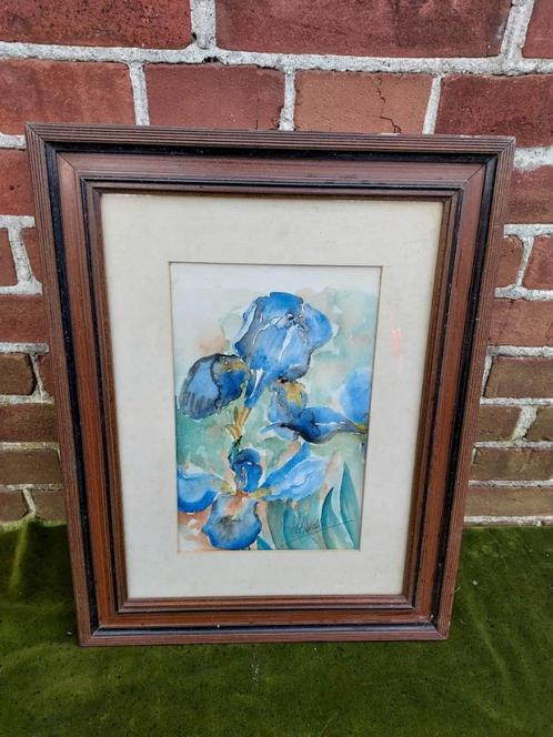 Aquarel, bloemstilleven met Jufferskoppen., Antiek en Kunst, Kunst | Overige Kunst, Verzenden