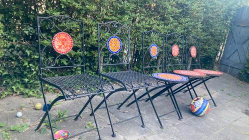 Ijzeren Spaanse mozaiek stoelen tuin, Tuin en Terras, Tuinstoelen, Metaal, Ophalen