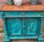 Uniek buffetkastje India blauw turquoise ibiza boho, Ophalen, 50 tot 100 cm, Zo goed als nieuw, Minder dan 100 cm