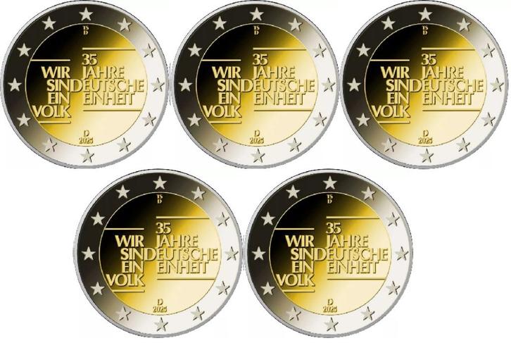 DUITSLAND 2 EURO 2025 "35 JAAR DUITSE EENWORDING", UNC ADFGJ, Postzegels en Munten, Munten | Europa | Euromunten, Setje, 2 euro