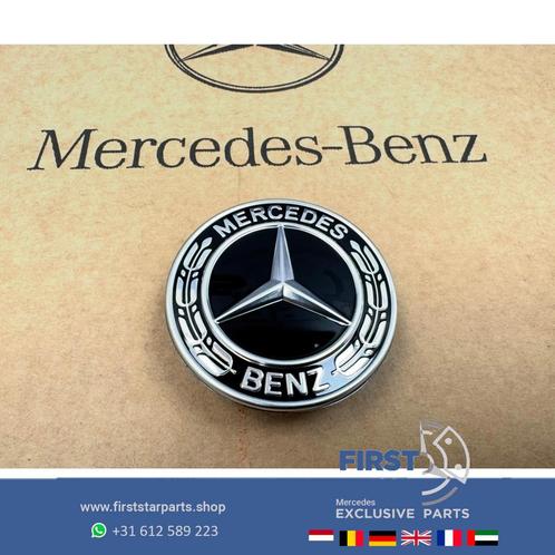 MERCEDES MOTORKAP EMBLEEM ZWART LOGO W205 W218 W257 W213 W23, Auto-onderdelen, Carrosserie en Plaatwerk, Mercedes-Benz, Gebruikt