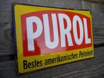 Emaille Purol petroleum bord. Pure Oil Comp. Torpedo email., Ophalen of Verzenden, Gebruikt, Reclamebord