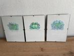 3 x kikker schilderijtjes, Minder dan 50 cm, Gebruikt, Ophalen of Verzenden, Schilderij