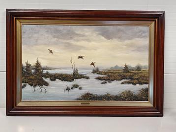 Groot Schilderij van Eenden In Moeraslandschap (J. Rommers) beschikbaar voor biedingen