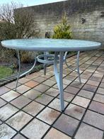 Gratis! Glazen tuintafel - 123cm doorsnede, Tuin en Terras, Tuintafels, Ophalen, Gebruikt, Rond, Metaal