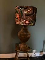 Tafellamp - velvet kap - landelijk, Ophalen of Verzenden, 75 cm of meer, Hout, Landelijk