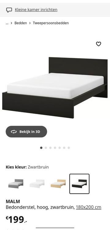 Ikea Malm bed 180x200 bruinzwart met lades - afbeelding 3