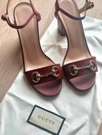 Gucci Leather Maroon Miro Soft Rosso Sandal Heels Size 37, Kleding | Dames, Ophalen of Verzenden, Zo goed als nieuw, Zwart