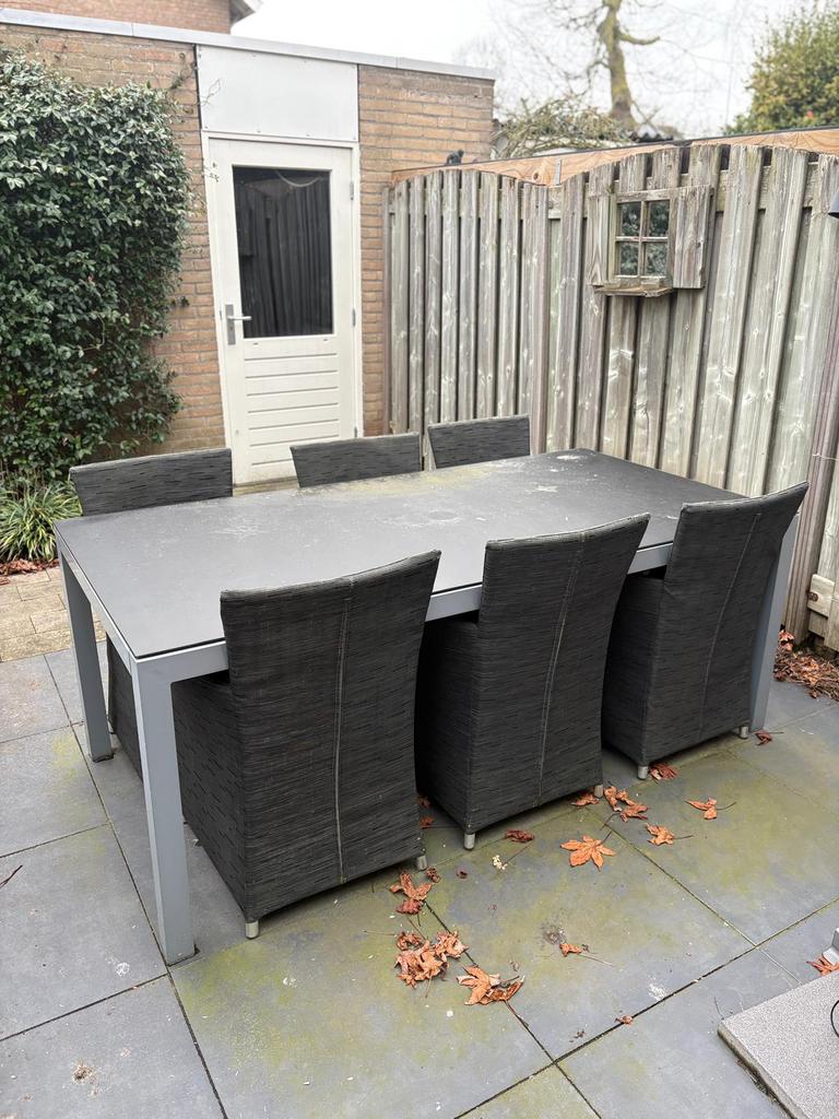 Tuinset incl. kussens. €25, Tuin en Terras, Ophalen, Overige materialen, Gebruikt, 6 zitplaatsen