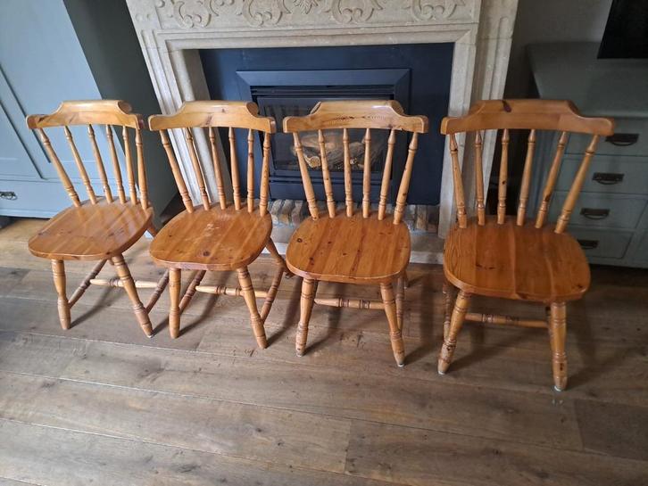 4 Houtenstoelen Caféstoelen Windsor stoelen, Huis en Inrichting, Stoelen, Gebruikt, Vier, Hout, Bruin, Ophalen