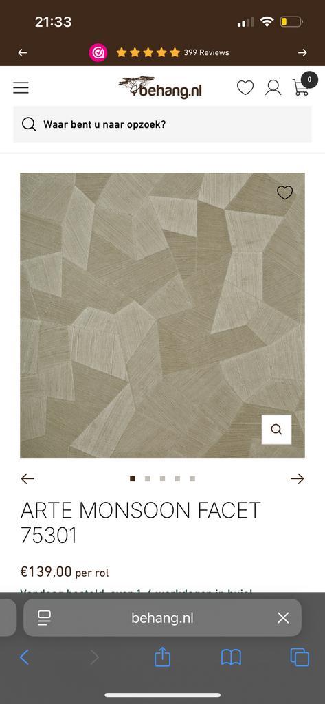 Arte Monsoon Facet - 75301, Huis en Inrichting, Stoffering | Behang, minder dan 10 m², Ophalen