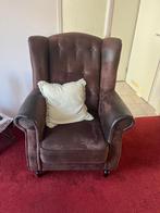 Vintage fauteuil in bruin leer, Huis en Inrichting, Fauteuils, Ophalen, Gebruikt, Minder dan 75 cm, Leer