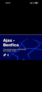 Ajax- Benfıca 2 kaarten, Overige typen, Twee personen, November, Europa of Champions League
