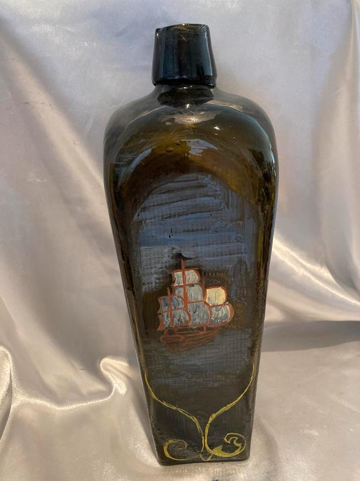 Antieke Jeneverfles 19e Eeuw met Schilderwerk, Antiek en Kunst, Antiek | Glas en Kristal, Ophalen of Verzenden
