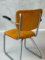 Excellent bureaustoel Ahrend fauteuil vintage geel ribstof, Gebruikt, Vintage, Ophalen of Verzenden, Metaal