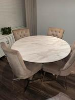 Marmer eettafel + taupe eetstoelen, Huis en Inrichting, Tafels | Eettafels, Ophalen