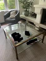 Vintage Hollywood regency messing en glas salontafel, Ophalen, Gebruikt, 50 tot 100 cm, 50 tot 100 cm