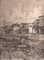 Nieuwe Pekela Dorpsgezicht tekening Sievers 50 / 60er jaren, Antiek en Kunst, Kunst | Tekeningen en Foto's, Ophalen of Verzenden