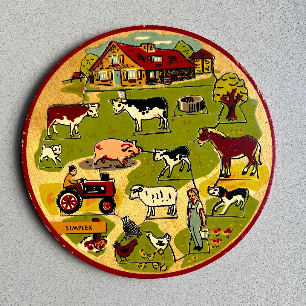 Vintage Simplex houten puzzel, De Boerderij, Antiek en Kunst, Antiek | Speelgoed, Ophalen